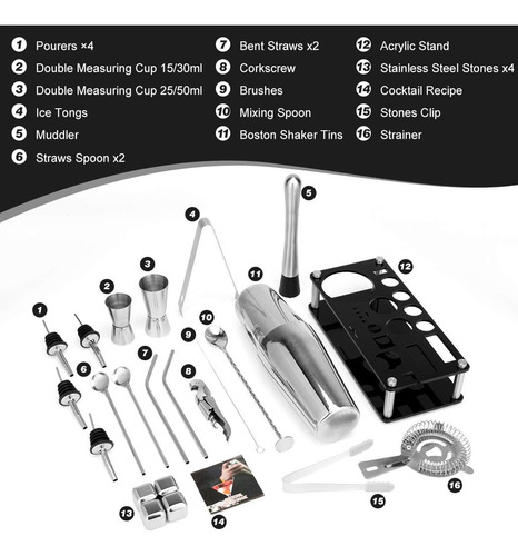 Cóctel Shaker Set, Boston Bartender Bartender De 23 Piezas C