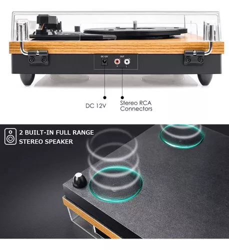 Tocadiscos vintage de 3 velocidades Bluetooth con altavoz, reproductor de  vinilo LP portátil, conector RCA, madera natural