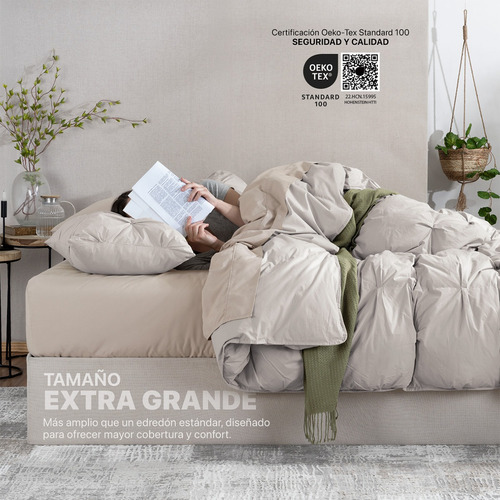 Edredón Puff Individual 100% Algodón + Fundas Esquimal Crudo Liso