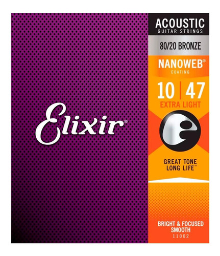 . 2pz Cuerdas Elixir 11002 Nanoweb Guitarra Acustica 10-47