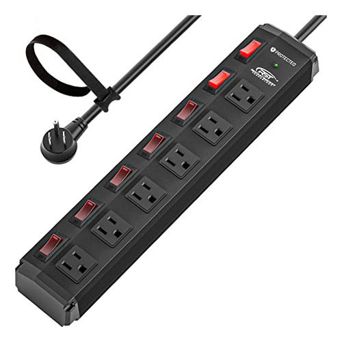 6 Outlet Heavy Duty Metal Power Strip With Individual S...