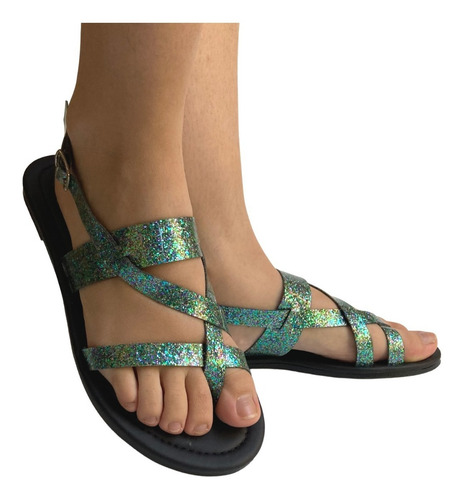 Sandalia Dama Felipe Rentería Brillos Moda Casual Flat Mujer