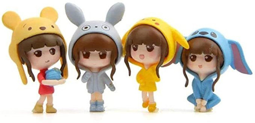 4 Piezas Kawaii Niñas Juguetes Figurines Playset Cake Topp.