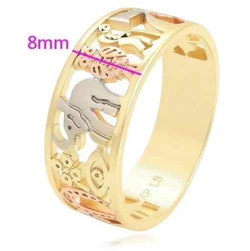 Anillo Oro 18k Lam Elefante Amuleto Búho Protección Suerte