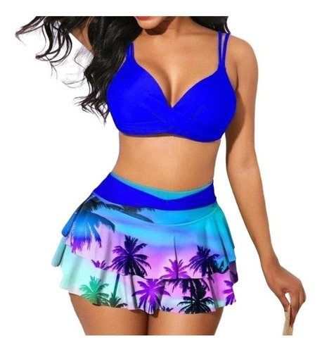 Conjunto De Bikini Femenino Con Estampado Verano Y Volantes