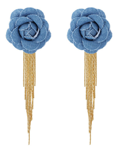 Pendientes De Flores De Mezclilla Para Mujer Pendientes Larg