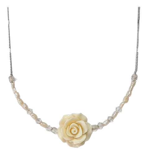 Collar Rosa Y Perlas Auténticas Cristal De Roca Gargantilla