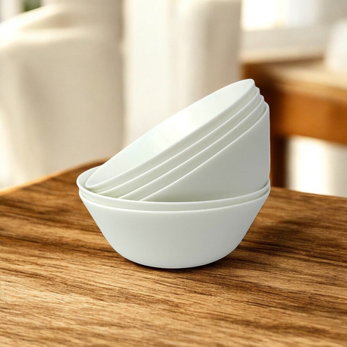 Bowl Tigela Cumbuca Vidro Opalino Branco 550ml Mesa 6 Peças