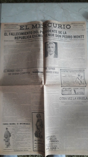 Portada Histórica El Mercurio Fallecimiento Pedro Montt
