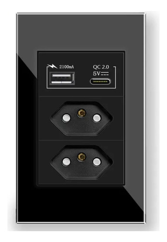 Tomada 4x2 Espelho De Vidro Dupla 10 E 20a Similar A Livolo Cor Preto