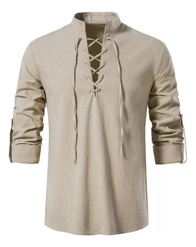 Blusa Con Cuello En V Para Hombre Camisa Vikinga Medieval