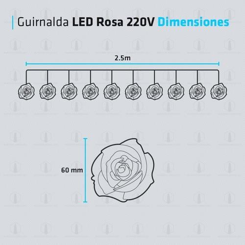 Imagen 3 de 10 de Guirnalda Luces Led 20 Rosas 2.5 Metros 220v Navidad