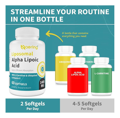 Liposomal Alpha Lipoic Acid 1400 Mg 60 Softgels Sin Sabor