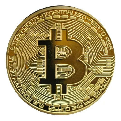 Moneda Bitcoin Física Bañada En Oro