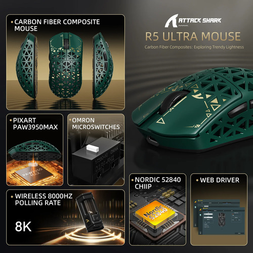 Ratón Inalámbrico Para Juegos Attack Shark R5 Ultra Carbon F