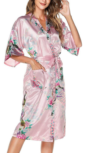 Batas De Satén Tipo Kimono Bata Tipo Kimono Con Flores De .