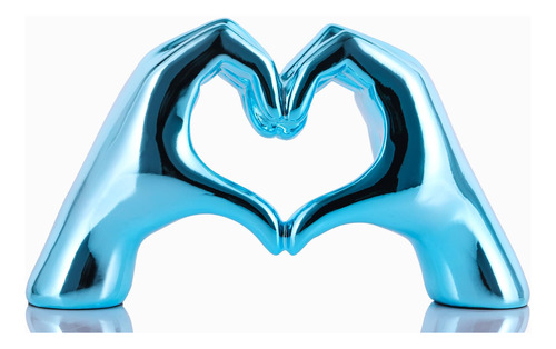 Escultura Corazón Y Mano Azul Cielo Decoración Hogar