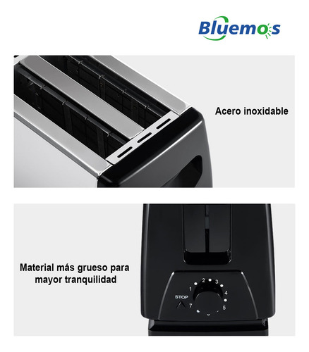 Bluemos Tostador 2 Rebanada De Pan Desayuno Acero Inoxidable/plateado