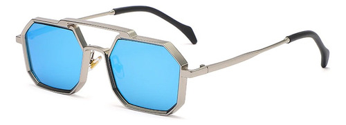Óculos De Sol Bulier Modas Veneza, Cor Azul Armação De Aço, Lente De Policarbonato Haste De Aço