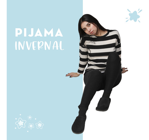 Pijama Rayas Negro / Hueso 65580 - Talla G