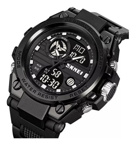 Reloj Skmei 2031 para hombre, impermeable, con correa de choque militar, color negro, bisel, color negro, color de fondo negro