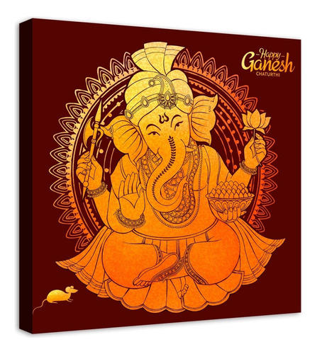 Cuadro Decorativo Canvas Moderno Ganesha 5 Color Natural Armazón Natural