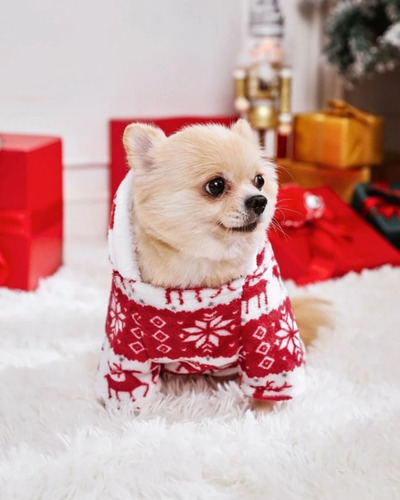 Abrigo Mascota Calentito Estilo Navideño (chico) Rojo