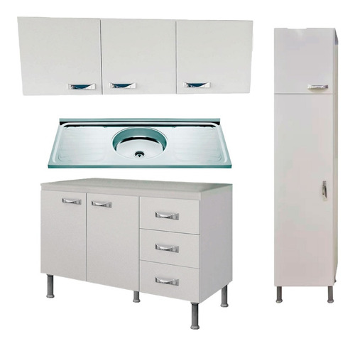 Mueble Cocina Bajo Mesada + Pileta Acero + Panelero + Aereo