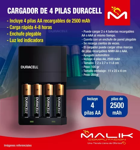 CARGADOR DE PILAS RECARGABLE AA/AAA + INCLUYE 4 PILAS AA DURACELL