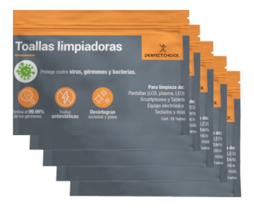 Toallitas Limpiadoras Perfect Choice 5 Pack - 20 Piezas C/u