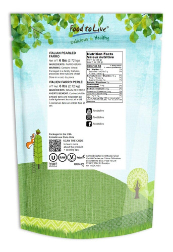 Food To Live Farro Perlado Grano Entero 2721g