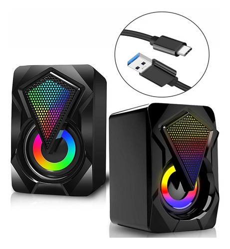 Speakers Gamer Solo Usb + Tipo C Rgb Para Pc