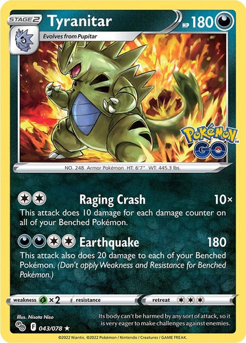 Tyranitar Holo Raro Pokemon Go Tcg+10 Cartas