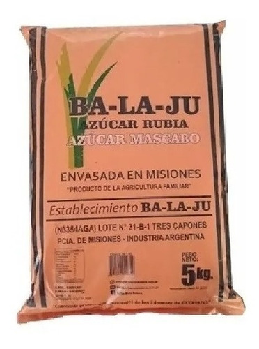 Azúcar Mascabo Integral De Caña Ba-la-ju X 5kg