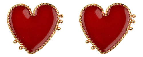 Pendientes De Tuerca Con Forma De Corazón Vintage Rojos, Acc