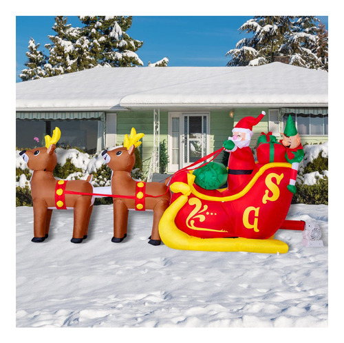 Inflable Navideño De 10 Pies Con Alces Y Papá Noel Con Infla