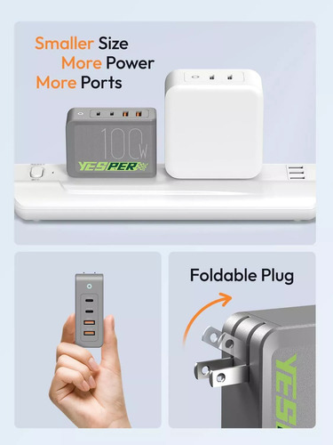 Arrancador De Batería Cargador Rápido De 100 W Para 4 Puerto Color Gris