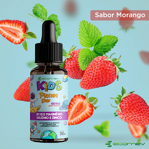 Kit Vitamina Infantil B1 B12 Magnesio Selenio Zinco + Brain Performance Magnesio Cafeina Taurina Inositol Sabor Morango