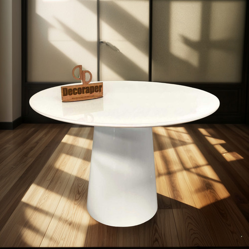 Mesa Jantar Cone Laqueado Tampo Redondo Laca Com Vidro 80cm