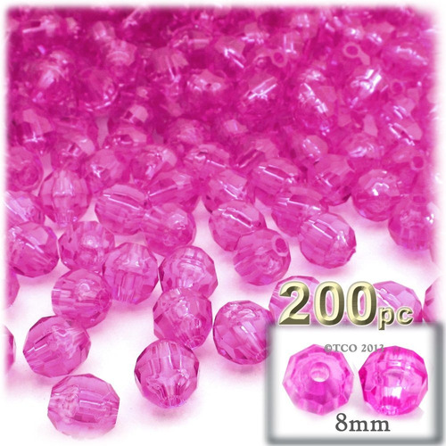 200pc Facetado Plastico Transparente Perla Redonda Rosa