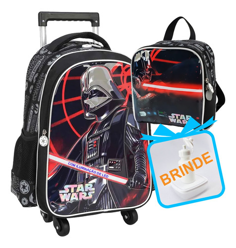 Imagem 1 de 5 de Mochila Star Wars Rodinha E Costas Lancheira Térmica Lápis