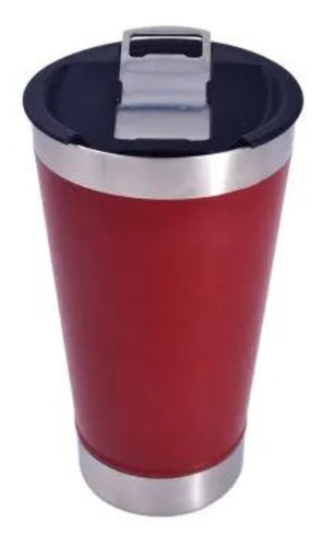 Copo Térmico Caneca Cerveja Com Tampa E Abridor Agua Gelada Cor Vermelho Copo Térmico 473ml Com Tampa E Abridor Para Cerveja