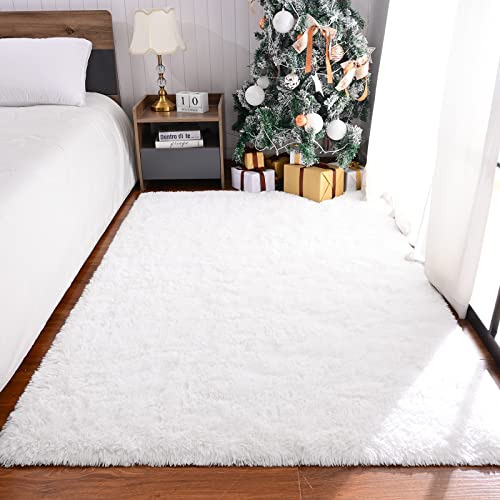 M Fluffy Shag Bedroom Rug, 4x6 Feet White Area Rugs For...