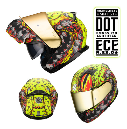 Hax Helmets. Casco Para Moto. Dot + Ece 06. Amatista Mutant