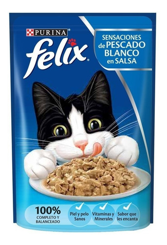 Imagen 1 de 2 de Alimento Felix Sensaciones para gato adulto sabor pescado blanco en sobre de 85g