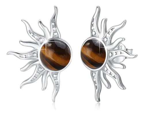 Pendientes De Sol De Plata De Ley 925, Aretes De Piedra De Y