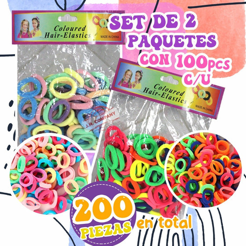Imagen 3 de 8 de Set 200 Pcs Liga Mini Cabello Donita Accesorio Elastica T204