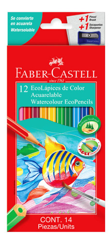 Lapices Acuarelables Faber Castell X12 Largos + Pincel + Sac