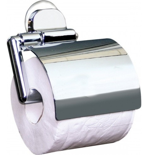 Suporte De Banheiro Para Papel Higiênico Com Tampa E Ventosa Prateado