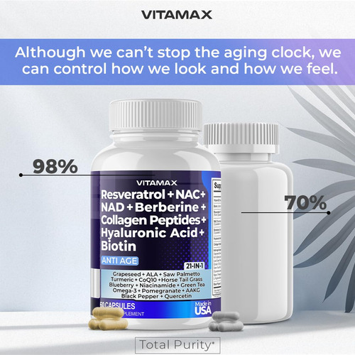 Suplemento Vitamax Resveratrol Nad+ácido Hialurônico Berberi